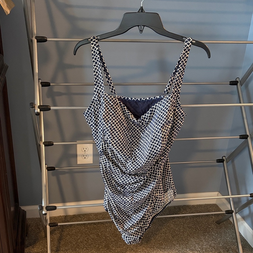 L.L. Bean Navy and White One Piece Swimsuit